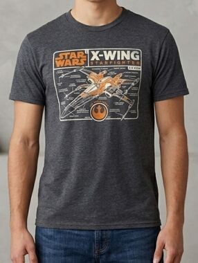 Star Wars X-Wing Starfighter Unisex Size M Graphic T-Shirt Gray T Shirt